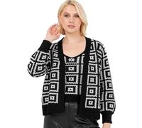 Lovedrobe Women's Twinset Ladies Long Sleeve Cardigan Knitted Two Piece Sleeveless Vest Tank Top Granny Square Knitwear Co-ORD, Nero e Crema, 48-50