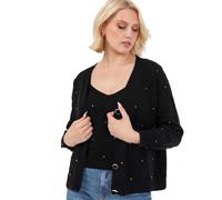 Lovedrobe Women's Twinset Ladies Long Sleeve Cardigan Knitted Two Piece Vest Tank Top Co-ORD Set Diamante Smart Casual Knitwear Maglione, Nero, 44-46 Donna