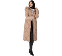 Lovedrobe Women's Winter Jacket Ladies Coat Puffer Removable Faux Fur Hood Pockets Quilted Padded Longline Puffa Outerwear Cappotto, Mink, 12 Donna