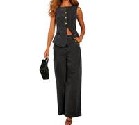 loveimgs Donne 2 Pezzi Denim Set Bottone Senza Maniche Jean Vest Denim Top Y2k Camicia Gamba Larga Jeans Palazzo Pantaloni Abiti, nero, Large