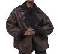 loveimgs Giacca da donna spessa foderata in sherpa di finta pelle scamosciata oversize cappotto in pelle giacca in pile shearling moto giacca da motociclista cappotto invernale, Marrone, XS