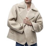 loveimgs Giacca da donna spessa foderata in sherpa di finta pelle scamosciata oversize, cappotto in pelle, giacca moto in pile shearling, giacca da motociclista, cappotto invernale, Beige, S