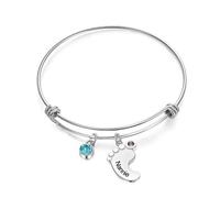 Lovejewellery Bracciale Donna Personalizzato con 2/3/4 Nome Incisione con Ciondolo Piede Bambino Bracciali Acciaio Incisi Personalizzati Regalo per Madre Figlia (2 stone)