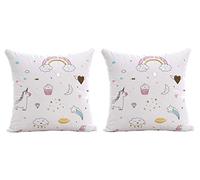 Lovelegis 2 Federe cuscino 44 x 44 cm divano bimbi unicorno arcobaleno stelle bianco camera letto casa idea regalo originale bambini magico sogno kawaii fantasia dolce allegro