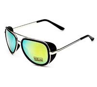 Lovelegis Occhiali da Sole Iron Man Steampunk Tony Stark Retro Uomo Dorata Lente Verde Stile Fashion Elegante Protezione UV Dorato Moda Unico Glamour Festivo