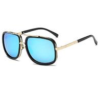 Lovelegis Occhiali da sole uomo - Tony Stark - Iron man - Vintage - Retro - Ragazzo - a specchio - Montatura oro - Lente azzurra