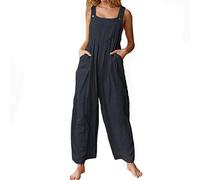 LoveLeiter Tuta da donna a gamba larga, senza maniche, estiva, tutina per l'estate, tutina, tutina da barca, pantaloni in lino, tuta da gioco casual, traspirante