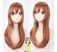 LoveLive! Luce del sole !! Parrucche Kunikida Hanamaru per capelli ricci medio lunghi per donna Parrucca sintetica per capelli da donna Parrucca sintetica da 60 cm Marrone