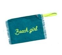 Lovely Beach Pochette Beach Girl Cotone Canva Tinta Unita con Sacchetta Impermeabile per Cellulare e Portafoglio, Polsiera 28x22 cm (Ottanio)