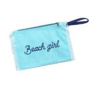Lovely Beach Pochette Beach Girl Cotone Canva Tinta Unita con Sacchetta Impermeabile per Cellulare e Portafoglio, Polsiera 28x22 cm (Azzurro)