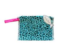Lovely Beach Pochette Beach Girl Leopardata, 28x22 cm, Impermeabile con Zip e Laccio, in Cotone e PVC (Turchese)