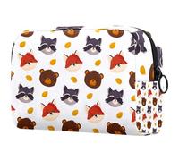 Lovely Bear Fox & Raccoon Head Pattern Cosmetic Bag per donne, borsa da viaggio grande per trucchi pratica borsa organizer con cerniera, Multi, 18.5x7.5x13cm/7.3x3x5.1in, Beauty case