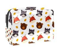 Lovely Bear Fox & Raccoon Head Pattern Cosmetic Bag per le donne, borsa da viaggio grande in PVC per trucco pratico organizer con cerniera, Multi, 18.5x7.5x13cm/7.3x3x5.1in, Beauty case