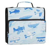 Lovely Blue Plane - Raccoglitore a 3 anelli da 3,8 cm, con tasche extra con manico e tracolla rimovibile, tasche multiple, portfolio portatile per ufficio e scuola Paquete de gestión de documentos