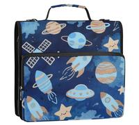 Lovely Blue Rockets Planet 1.5 Inch 3 Anelli Robusto Raccoglitore Cerniera con Tracolla Impermeabile Documenti Organizer per Scuola e Ufficio Paquete de gestión de documentos