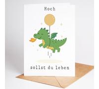 Lovely Cards - Biglietto di compleanno per ragazzo - Hochsollst du Leben Drach - Biglietto di compleanno per bambini - Regalo di 6 anni - Drago giocattolo - Biglietto di compleanno (DIN A6)