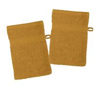 Lovely Casa Stof - Set di 2 guanti da bagno - Dimensioni 15 x 21 cm - 100% cotone biologico - Colore curry - Modello Laguna - Biancheria da bagno - Morbido e di buona qualità - Certificato Oeko Tex