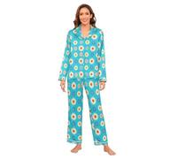 Lovely Daisy Floral Peach Bianco Blu Raso Pigiama Set Leggero e Confortevole Donna Pigiama di Seta Set Loungewear Pjs Set M pigiama de parejas hombre y mujer manica lunga loungewear 2 pezzi