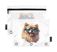 Lovely Happy Puppy - Astuccio per raccoglitore a 3 anelli, con cerniera, con finestra trasparente, per ufficio, confezione da 2, Multicolore, one sizex2, Astuccio per matite