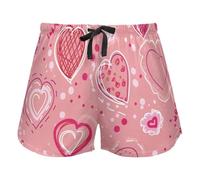 Lovely Hearts Pattern Pink Pajama Bottoms for Women, Elastic Waist Drawstring Lounge Shorts Yoga, XL