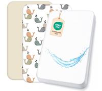 Lovely Hippo 2 lenzuola con angoli in 100% cotone + 1 coprimaterasso 100% impermeabile, set 3 pezzi, compatibile Chicco, Kinderkraft (Wale Babies, 50 x 83 cm)