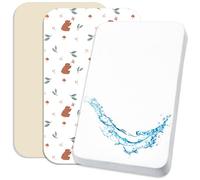 Lovely Hippo 2 lenzuoli con angoli elasticizzati in 100% cotone + 1 coprimaterasso, 100% materiale impermeabile, set da 3 pezzi, compatibili Chicco, Kinderkraft (orso, 50 x 83 cm)