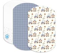 Lovely Hippo 2 lenzuoli con angoli elasticizzati in 100% cotone + 1 coprimaterasso, 100% materiale impermeabile, set da 3 pezzi, compatibili con Kinderkraft (trattore, 43 x 83 cm)