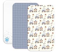 Lovely Hippo 2 lenzuoli con angoli elasticizzati in 100% cotone + 1 coprimaterasso, 100% materiale impermeabile, set da 3 pezzi, compatibile Chicco, Kinderkraft (trattore, 55 x 90 cm)