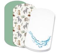 Lovely Hippo 2 lenzuoli con angoli elasticizzati in 100% cotone + 1 coprimaterasso, 100% materiale impermeabile, set da 3 pezzi, compatibili Chicco, Kinderkraft (Savanne, 43 x 83 cm)