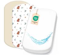 Lovely Hippo 2 lenzuoli con angoli elasticizzati in 100% cotone + 1 coprimaterasso, 100% materiale impermeabile, set da 3 pezzi, compatibile Chicco, Kinderkraft (orso, 43 x 83 cm)