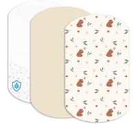 Lovely Hippo 2 lenzuoli con angoli elasticizzati in 100% cotone + 1 coprimaterasso, 100% materiale impermeabile, set da 3 pezzi, compatibili Chicco, Kinderkraft (orso, 60 x 80 cm)