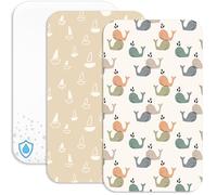 Lovely Hippo 2 lenzuoli con angoli elasticizzati in 100% cotone + 1 coprimaterasso, 100% materiale impermeabile, set da 3 pezzi, compatibile Chicco, Kinderkraft (Walbabys, 50 x 83 cm)