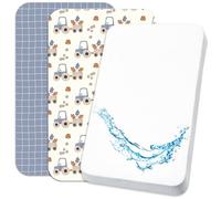 Lovely Hippo 2 lenzuoli con angoli elasticizzati in 100% cotone + 1 coprimaterasso, 100% materiale impermeabile, set da 3 pezzi, compatibile Chicco, Kinderkraft (trattore, 50 x 83 cm)