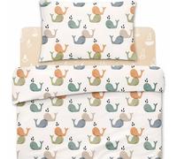 Lovely Hippo Lenzuola 80 x 160 cm con angoli + Copripiumino 120x170 cm + Federa per Cuscino per bambini (Balene, Letto 80x160cm - Set 3 pezzi)