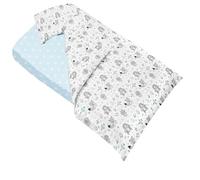 Lovely Hippo Lenzuola 80x160 cm + Piumone e Copripiumone 120x170 + Cuscino e Federa 40x60 cm - Set di 5 pz Letto Montessori 80 x 160 (Animali Blu, Letto 80x160cm - Set 5 pezzi)