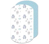 Lovely Hippo Lenzuola Next to Me 2PZ - 2 Lenzuola con Angoli 100% Cotone (60 x 80 cm, Animali Blu)