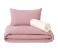 Lovely Hippo Lenzuolo con angoli 80 x 160 cm + copripiumino (100% mussola cotone) 120 x 170 cm + federa per cuscino (100% mussola cotone) 40 x 60 cm - Set 3 pezzi 80 x 160 cm - morbido e traspirante