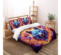 Lovely Lupo in fiamme Set Di Biancheria Da Letto Artee Copripiumino 2 Pezzi Comfort in Morbida Microfibra Per Bambini, Con Cerniera E Federa King（220x240cm）