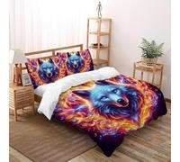 Lovely Lupo in fiamme Set Di Biancheria Da Letto Artee Copripiumino 2 Pezzi Morbidezza Cotone Per Coppia Adulti Doppia Con Chiusura Super King（260x220cm）