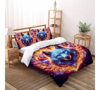 Lovely Lupo in fiamme Set Di Biancheria Da Letto Artee Copripiumino 2 Pezzi Morbidezza in Morbida Microfibra Per Bambini, Con 2 Federe Double（200x200cm）