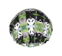 Lovely Panda Walking On The Grassland Shower Caps per le donne, cuffie da bagno elastiche e riutilizzabili, cuffia da doccia a doppio strato impermeabile, cuffie da doccia da bagno