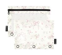 Lovely Peach Floral 3 Hole Pencil Pouch per raccoglitore con finestra trasparente Grande e robusto 3 fori cartelle perforate per riporre forniture scolastiche e ufficio, multicolore, 2 pezzi