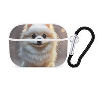 Lovely Pomeranian AirPod Pro, cover rigida antigraffio in policarbonato con portachiavi, accessorio per AirPod Pro 2°/1° custodia per donne e uomini, stile bianco