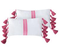 LOVELY Set di 2 cuscini Trama geometrica Bianco Rosa 30 x 50 cm Cotone