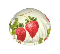 Lovely Strawberry (1) Cuffia da doccia con stampa per donne e uomini - Cuffia riutilizzabile a doppio strato per capelli da bagno con fascia elastica L