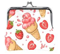 Lovely Strawberry Ice Cream Cone Donna Cute Coin Purse Leather Kiss Lock Buckle Change Purse for Coins, Bellissimo sacchetto gelato alla fragola, taglia unica, Bellissimo cono gelato alla fragola