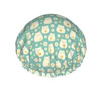 Lovely White Hamster And Daisy Cuffia Da Bagno Per Donna Impermeabile Cuffia Da Doccia Elastico Shower Caps Per Nuoto Casa Viaggi