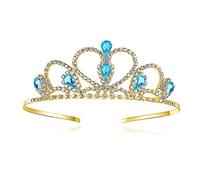 Lovelyshop Blue Gems Strass Diadema d'oro per la bambina in Halloween Compleanno Principessa Festa