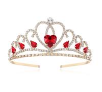 Lovelyshop Incantevole tiara dorata a forma di cuore rosso per bambine per feste da principessa e travestimento