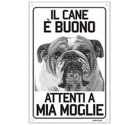 Lovelytiles Bulldog Inglese Il Cane è Buono attenti a mia Moglie Targa in Metallo (15X20)